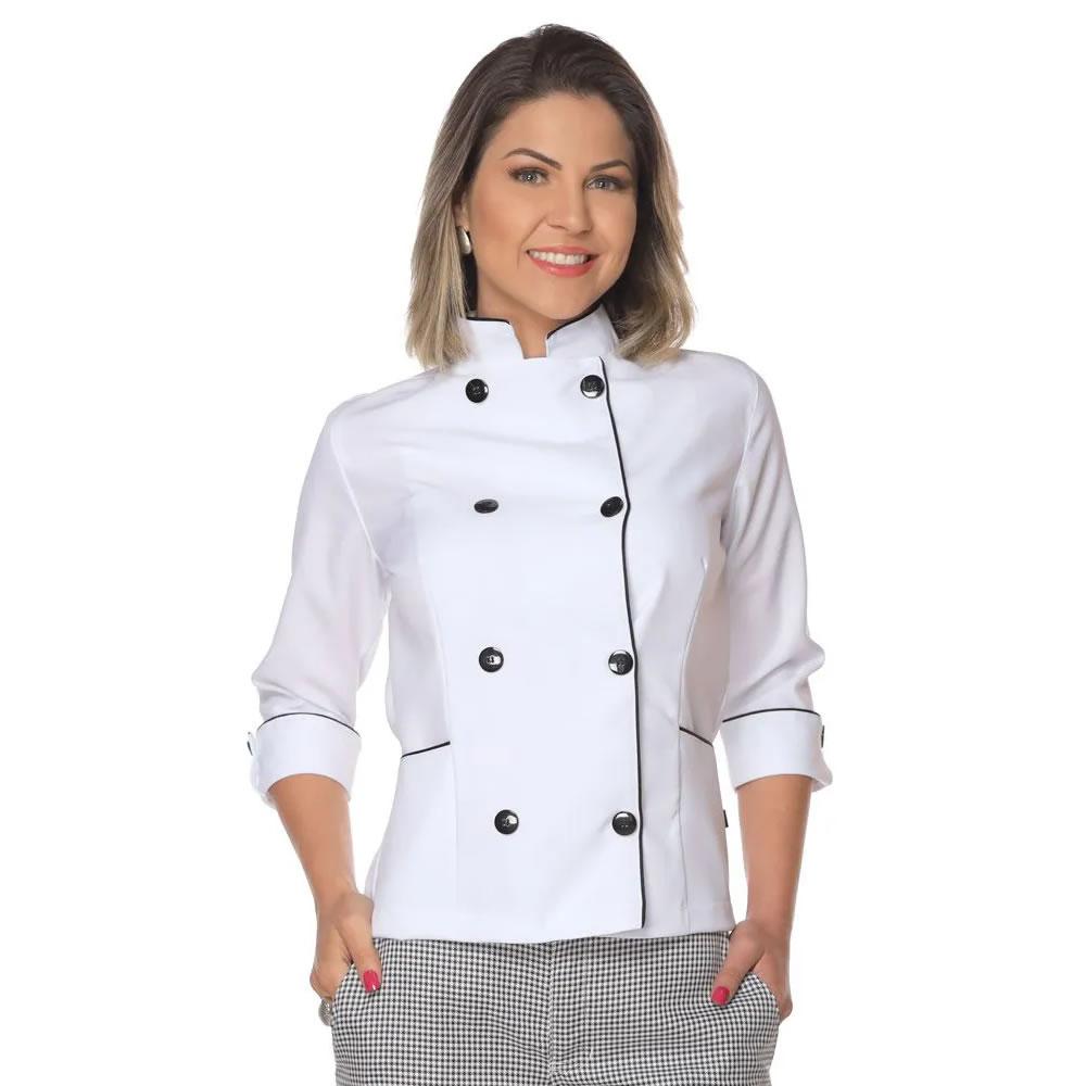 [Dolmã chef cozinha Feminino Manga 3/4]